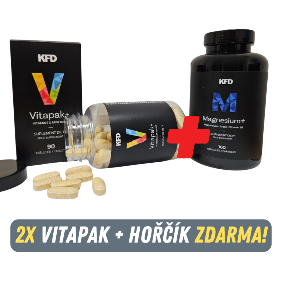 Balíček 2 kusů multivitamínu KFD VITAPAK+ (2x90 tablet) a KFD Magnesium (160 kapslí) ZDARMA